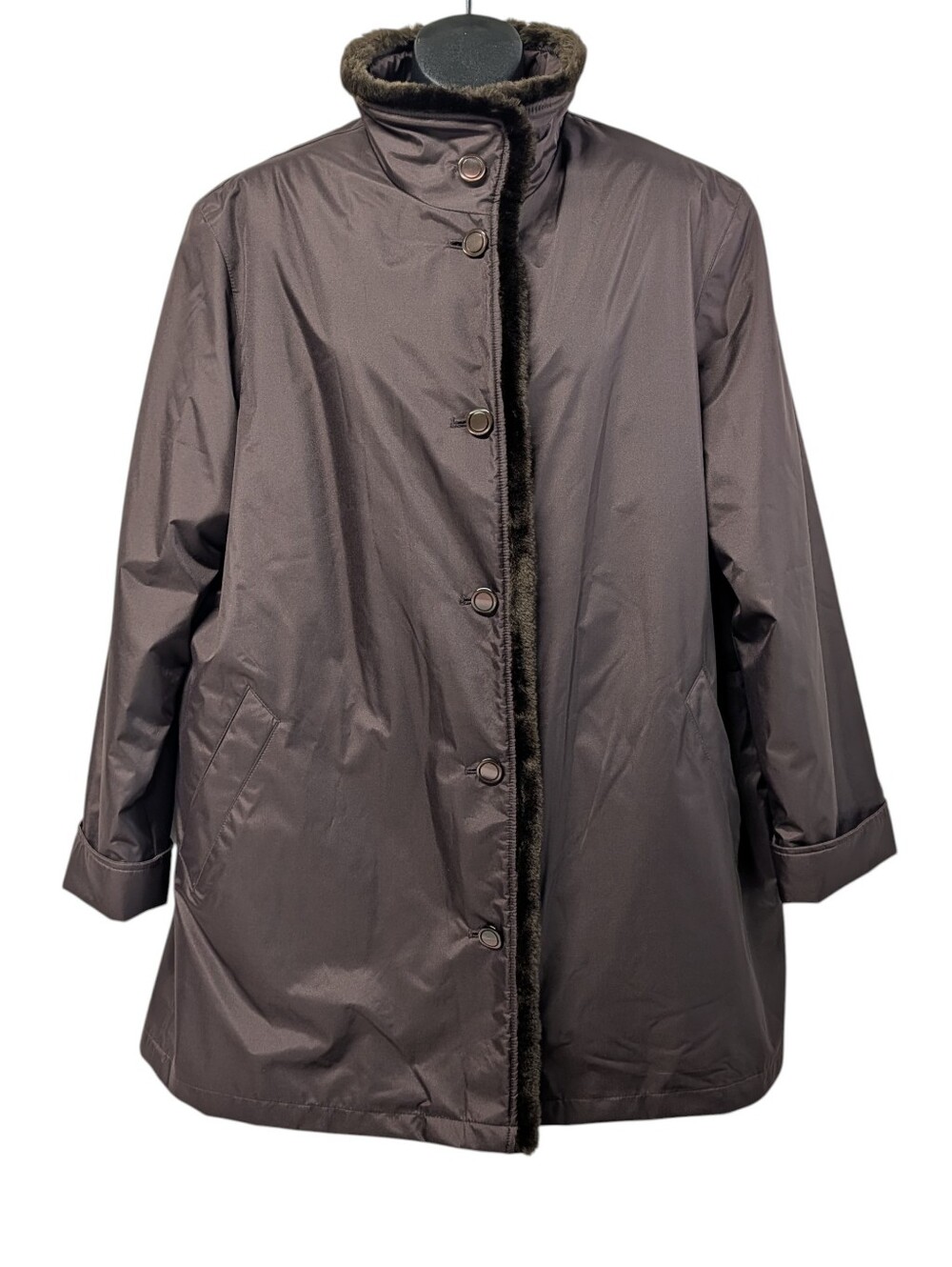 Ensign London Women's Brown Faux Fur Trimmed Parka Coat Removable Liner Size XL